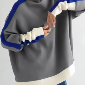Contrast Color Split-Joint Long Sleeves High Neck Sweatshirt